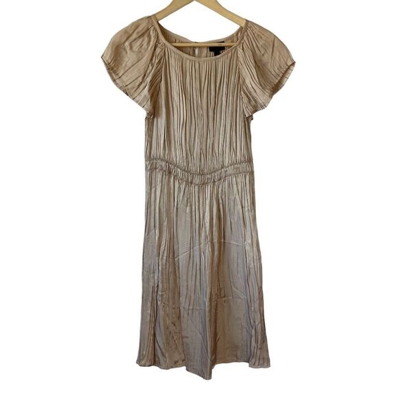 Banana Republic NWT BR Monogram Tan Pleated Cap Sleeve Dress Sz 0 - Picture 1 of 7